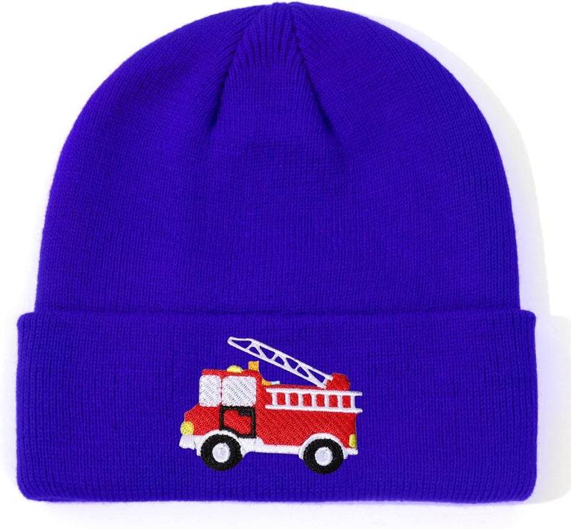 KDVOG Store Kids Knit Beanie Cute Fire Trucks Embroidery Warm Cuffed Skull Caps Classic Autumn Winter Hats for Boys Girls 3-8 Years - Image 1